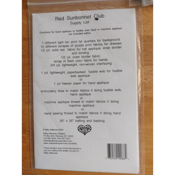 Betty Alderman Designs~Red Sunbonnet Club # 088~Quilt Pattern~18"x 27" - Picture 2 of 2